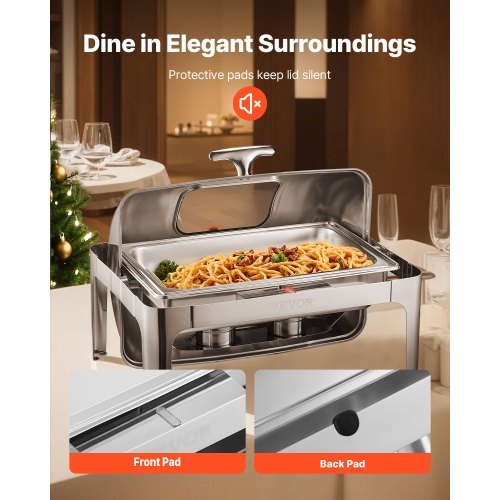 Chafing Dish Sæt, Roll Top Buffet Server 9 Qt med 2 Halve Bægre, Rustfrit Stål, Sølv