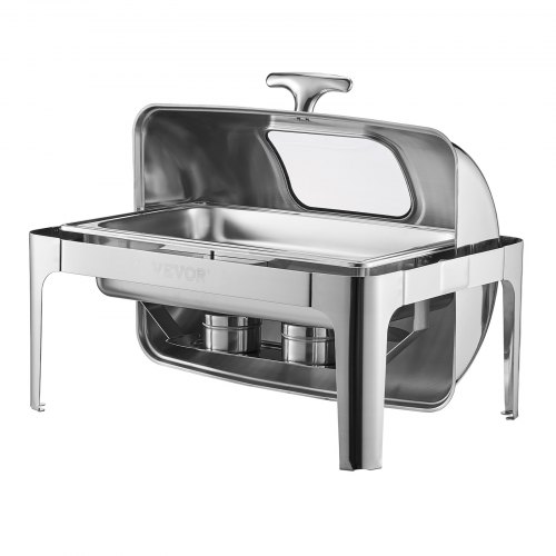 Chafing Dish Sæt, Roll Top Buffet Server 9 Qt med 2 Halve Bægre, Rustfrit Stål, Sølv