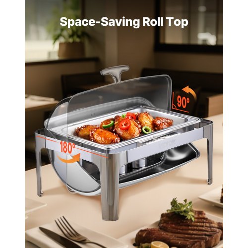 Chafing Dish Set, Rolltop Bufféserver 9QT Rostfritt Stål, Silver