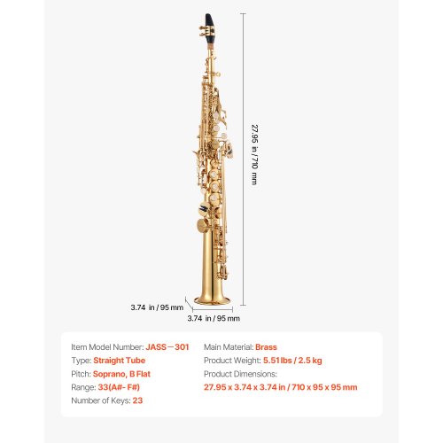 Sopran-saxofon, 71x9,5x9,5 cm, Guld, Messing Begynderkit