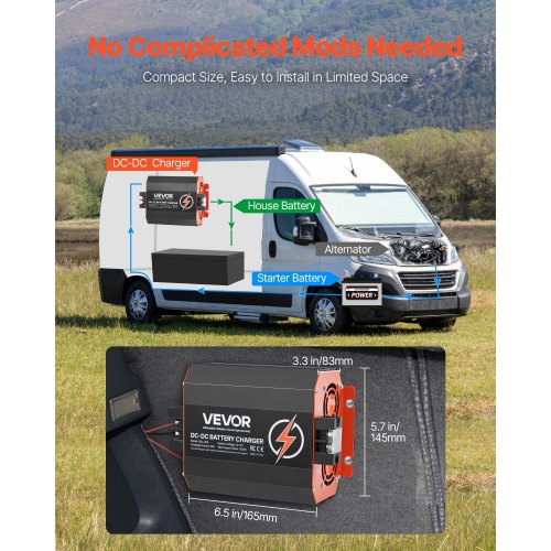 Batterioplader, 12V 40A DC til DC indbygget, 500W, smart flertrinsopladning