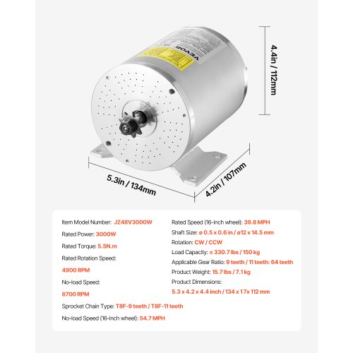 Sähköinen harjaton DC-moottorisarja 3000W 72V 134x107x112 mm