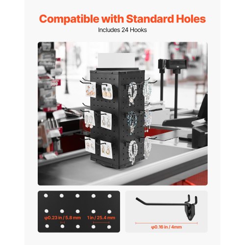 Pegboard udstillingsstander, 18.8x18.8x42.6 cm, sort, stål