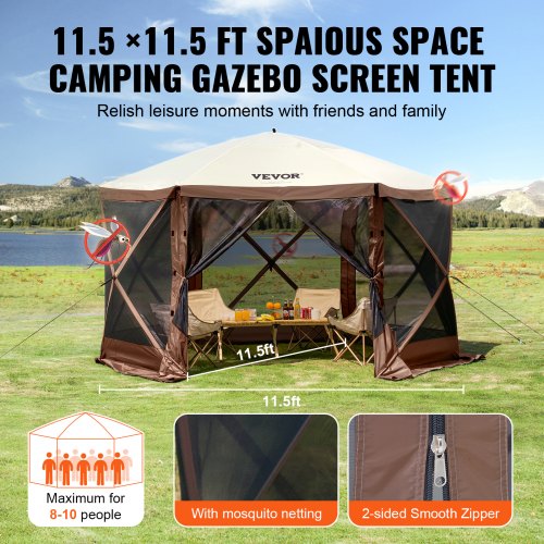 Pavillon telt, 3,51x3,51x2,28 m, Brun, Solbeskyttelse
