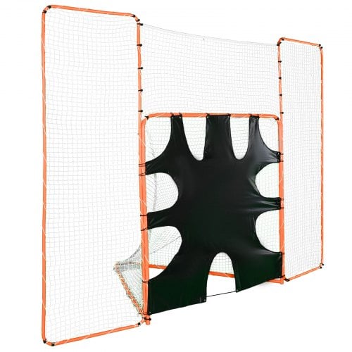 Lacrosse-maaliverkko taustaverkolla ja maalitaululla, 366x274 cm, oranssi, teräsrunko