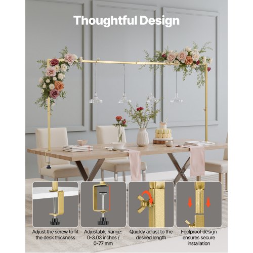 Bordbue Stativ, Justerbar 33–106,7×71,1–249 cm, Guld, Metal