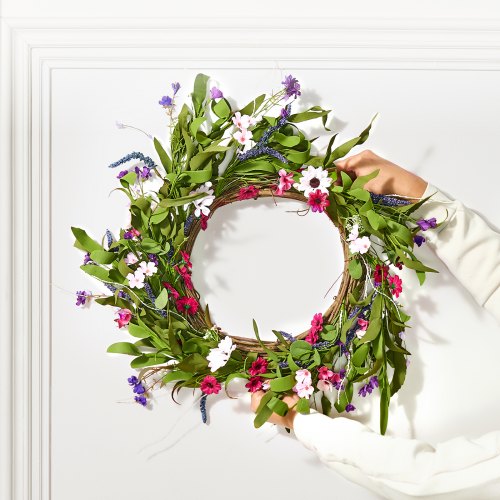 Tekokoristekranssi, 55,9 cm, vaaleanpunainen vihreä, silkkikangas