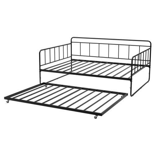 Daybed-ramme med udtræksseng, 196x140,5x90 cm, Sort, Metal