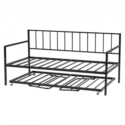 Daybed-ramme, højdejusterbar med udtræksseng 196x98x96,5 cm, sort, metal