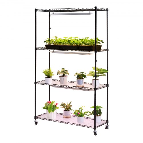 Plantehylde, 4-niveaus indendørs planteholder med vækstlys, 90x35x150 cm, metal