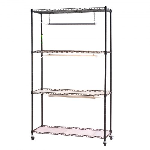Plantehylde, 4-niveaus indendørs planteholder med vækstlys, 90x35x150 cm, metal