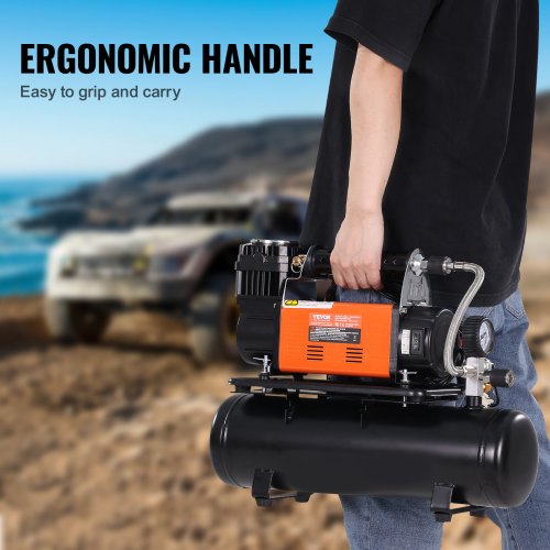Luftkompressor, 12V kraftig med 6L tank, 48,3x15x39 cm, bærbar dækpumpe