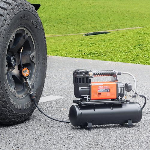 Luftkompressor, 12V kraftig med 6L tank, 48,3x15x39 cm, bærbar dækpumpe
