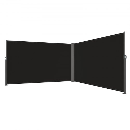 Udtrækkelig side markise, 180x600 cm, sort, aluminium, udendørs afskærmning