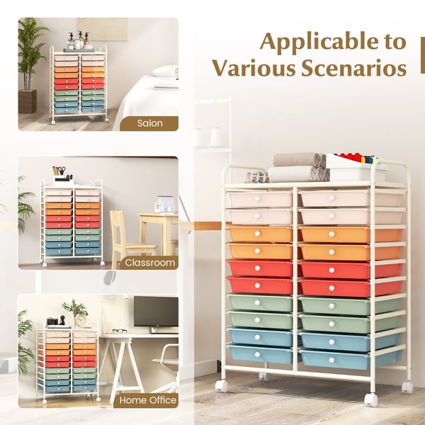 Opbevaringsvogn, 20 skuffer Rullende opbevaringsvogn Studieorganisator, 64×38×86 cm, Multifarvet , Star