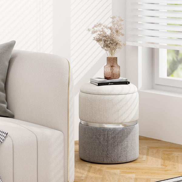 Opbevaringspuf-sæt, fløjl/linned, opbevaringspuf-sæt med 2 stk., 14x14x18 tommer, beige/grå , Star