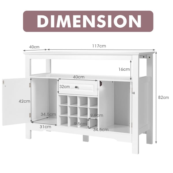 Buffet Skænk, 116×41×83 cm, Hvid , Star
