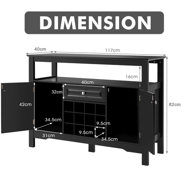 Køkken Opbevaringsskab, 116x40x82 cm, Sort , Star