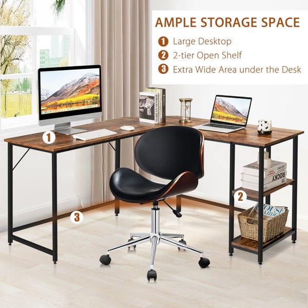 L-formet Skrivebord, 138x138x75.5 cm, Sort/Brunt , Star