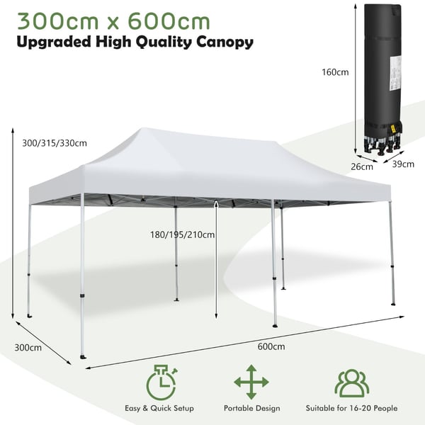 Pop-Up telthal, 600x300x300/315/330 cm, Hvid , Star