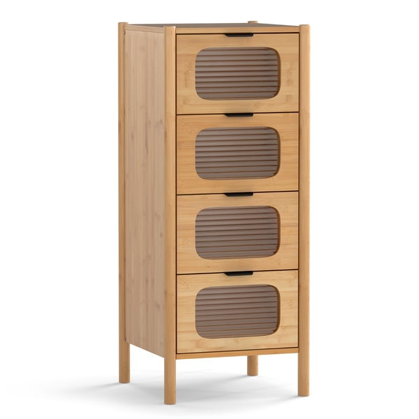 Opbevaringsskab, 3/4-skuffe bambus opbevaringsskab med rillet hærdet glas skuffer, 80x40x78.5 cm, Natur , Star