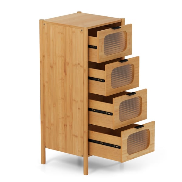 Opbevaringsskab, 3/4-skuffe bambus opbevaringsskab med rillet hærdet glas skuffer, 80x40x78.5 cm, Natur , Star