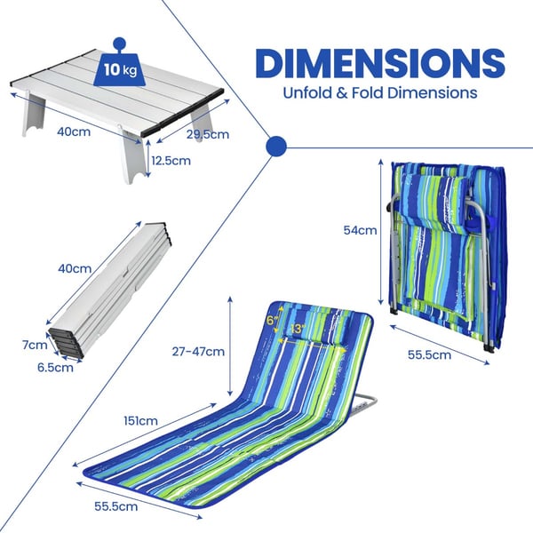 Loungestole og Bordssæt, 151x55,5x27-47 cm, 40x29,5x12,5 cm, Blå , Star