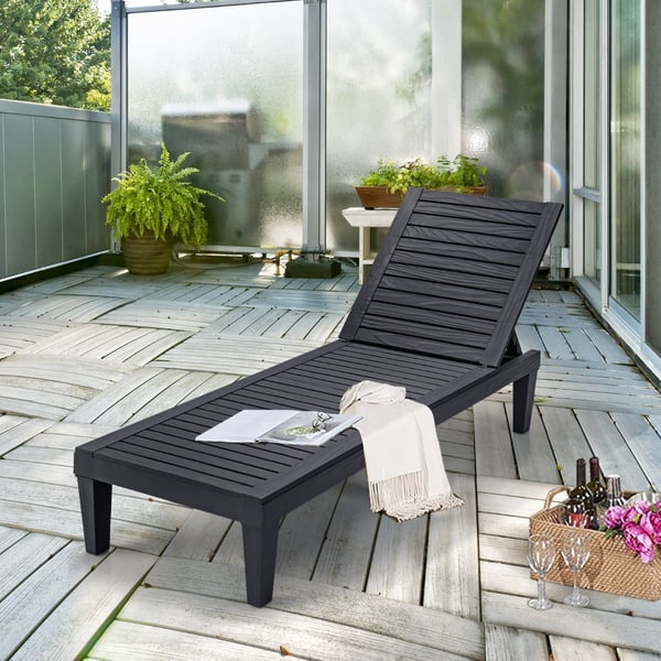 Udendørs liggestol, 190x57.5x29-84.5 cm, Sort/Kaffe , Star