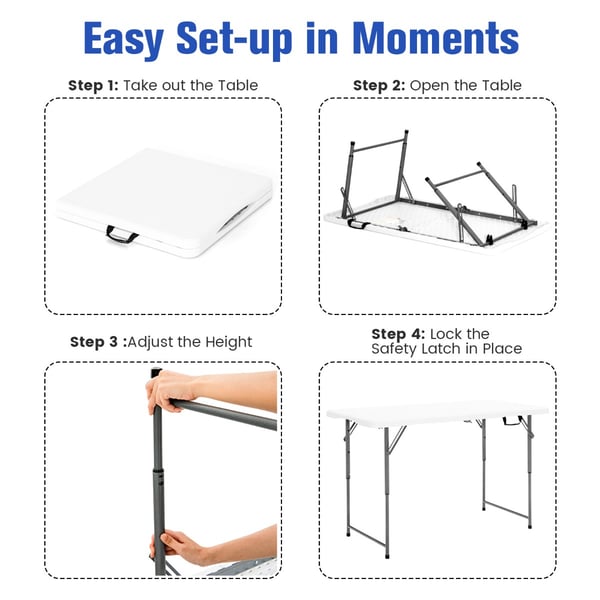 Campingbord, 120x60x48.5/62/74.5 cm, Hvid , Star