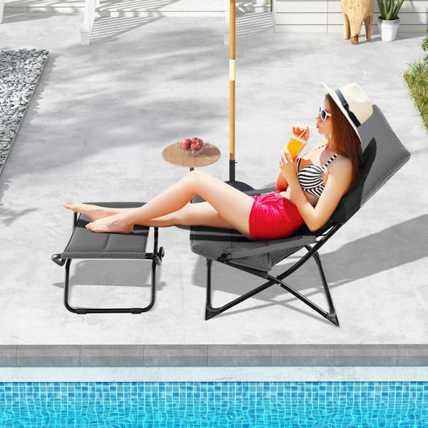 Patio Folding Sling Chair with Ottoman, 121×61×17 cm, Harmaa , Star