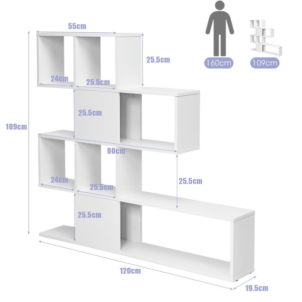 Stigereol i bogreolstil, 120x19.5x109 cm, Sort & Hvid , Star