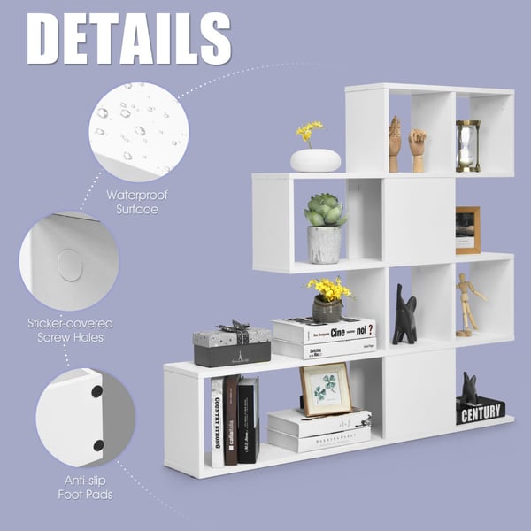 Stigereol i bogreolstil, 120x19.5x109 cm, Sort & Hvid , Star