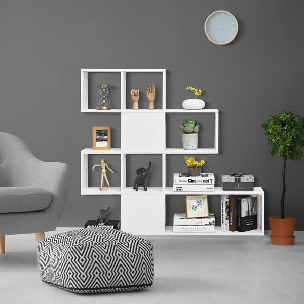 Stigereol i bogreolstil, 120x19.5x109 cm, Sort & Hvid , Star