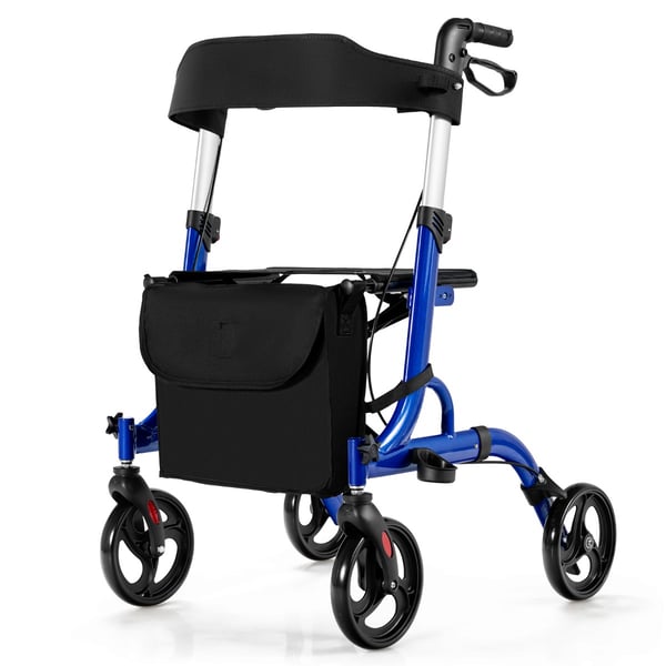 Rollator Walker, 2-i-1 Rollator Walker med sæde, 79,5x61,5x83 cm - 96 cm, Rød/Blå , Star