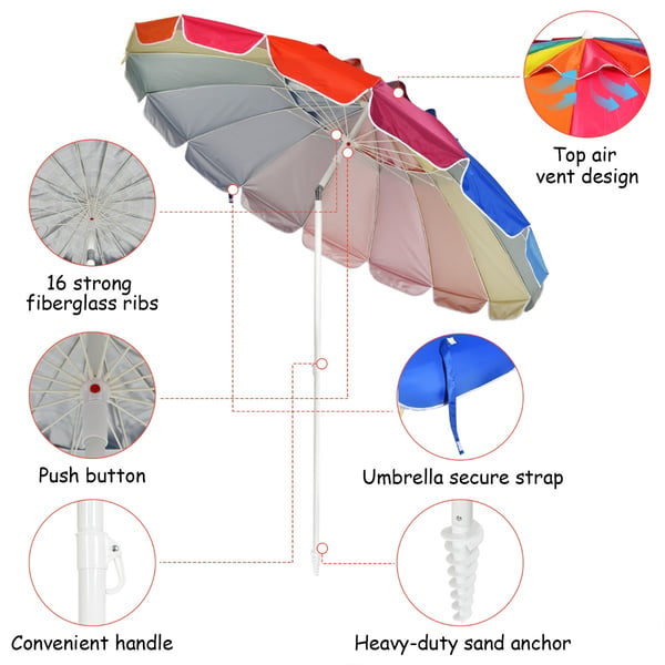 Udendørs parasol, 2,45m x 2,45m, Multifarvet , Star