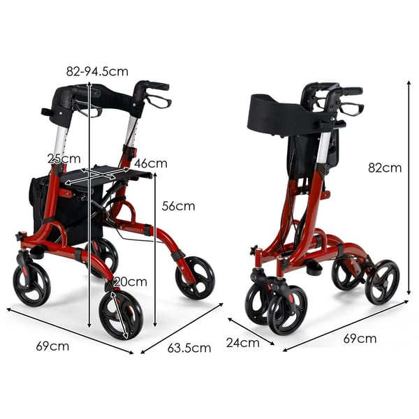 Rollator med sæde, 79.5x61.5x83-96 cm, Rød/Blå , Star