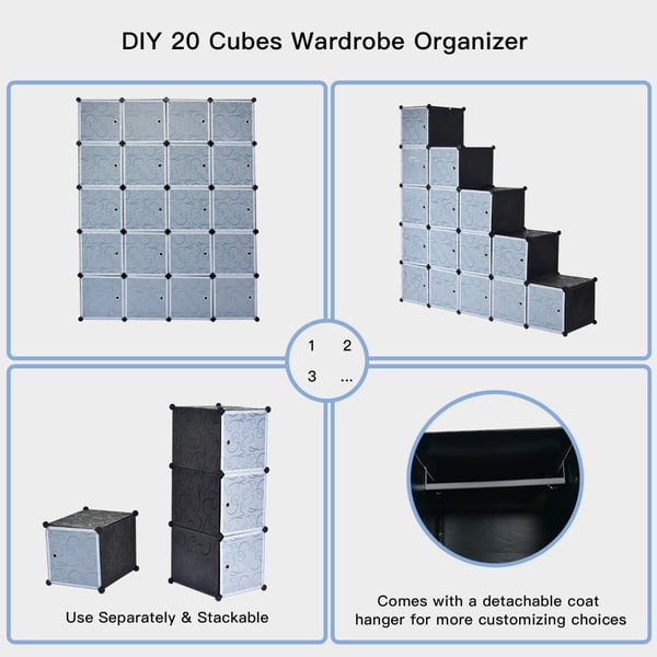Opbevaringsorganisator, 20/30-Cube Opbevaringsorganisator med Døre til Soveværelse, 154x31x185 cm , Star