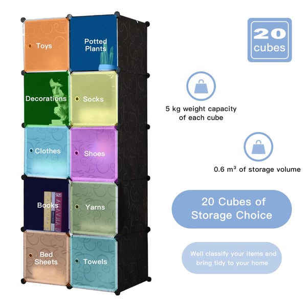 Opbevaringsorganisator, 20/30-Cube Opbevaringsorganisator med Døre til Soveværelse, 154x31x185 cm , Star