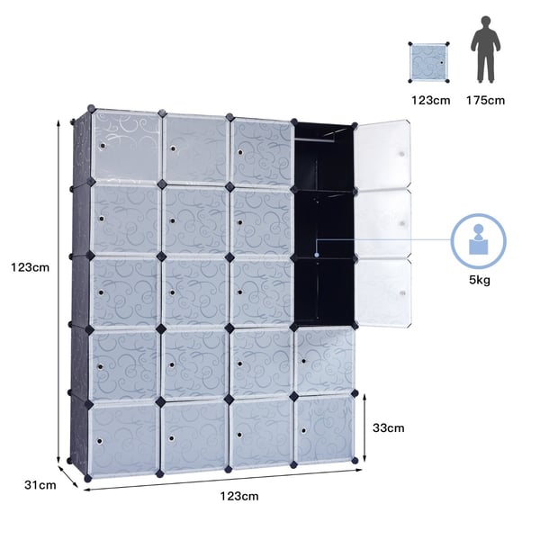 Opbevaringsorganisator, 20/30-Cube Opbevaringsorganisator med Døre til Soveværelse, 154x31x185 cm , Star