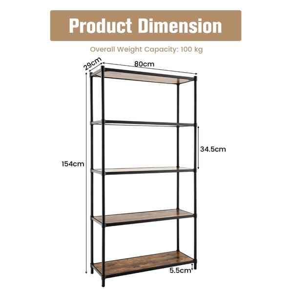 Bogreol, 80×29×155 cmtommer, Rustik Brun/Sort/Hvid , Star