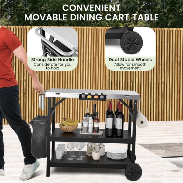 Mobil madlavningsvogn, 106x52x84 cm, Sort & Sølv , Star