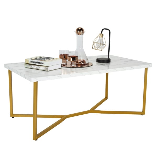 Kaffebord, 107x61x46 cm, Hvid+Guld , Star