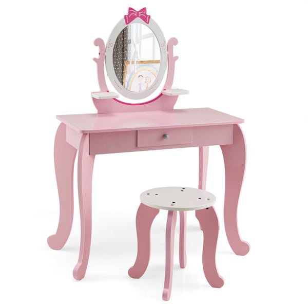 Sminkebord med taburet, 70x34x101 cm, Pink + Hvid , Star