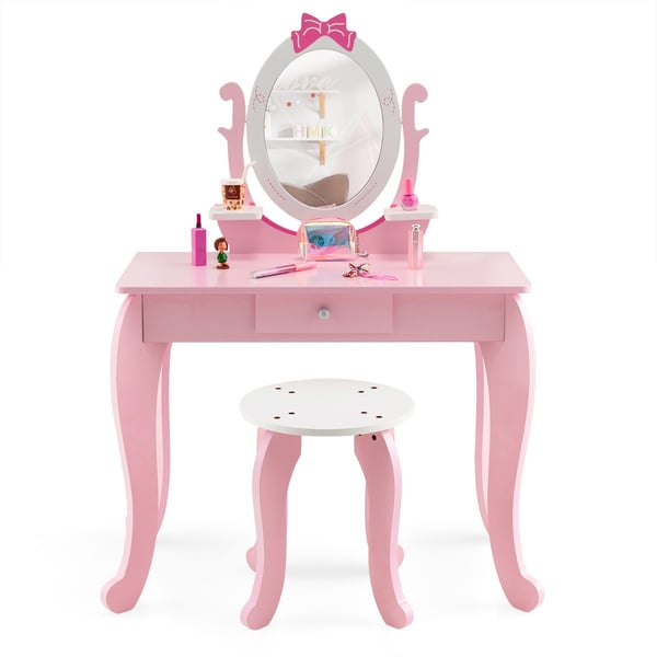 Sminkebord med taburet, 70x34x101 cm, Pink + Hvid , Star
