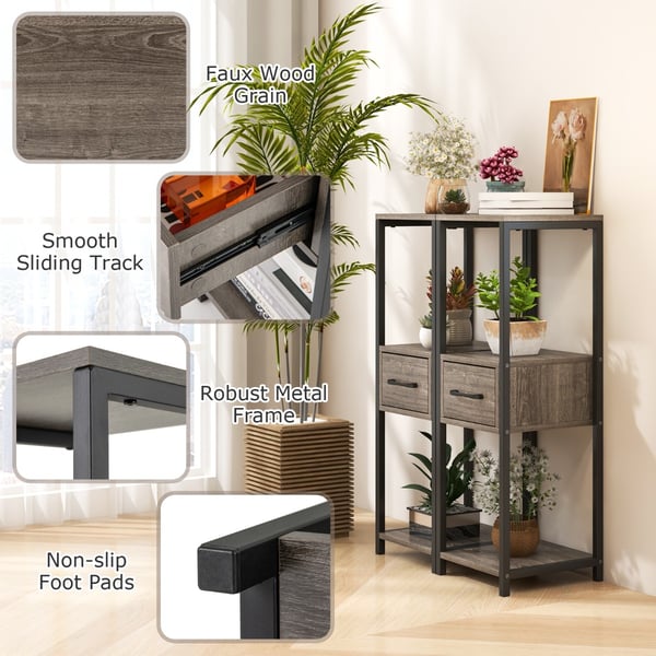 Metal Plant Stand, 2 Pakke 3 Tier Høj med Skuffe, 31x31x92 cm, Grå & Sort , Star