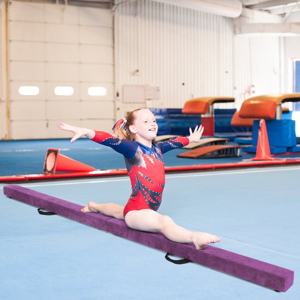 Balance Beam, 7 Fod Foldbar Bærbar Gulvbalancebjælke med Håndtag til Gymnaster, 210×10×6 cm, Lilla , Star