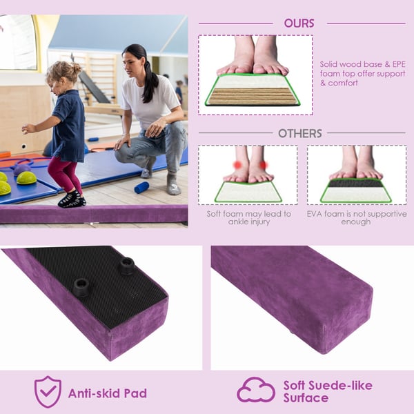 Balance Beam, 7 Fod Foldbar Bærbar Gulvbalancebjælke med Håndtag til Gymnaster, 210×10×6 cm, Lilla , Star