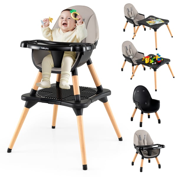 Højstol, 6-i-1 konvertibel baby- og småbørnsbordstolssæt, sort , Star