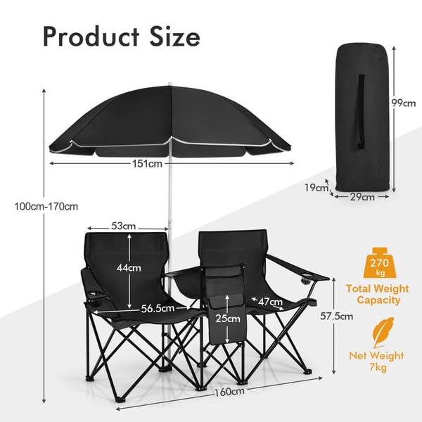 Camping Tvåsitssoffa, 160x55x118-178 cm, Svart , Star
