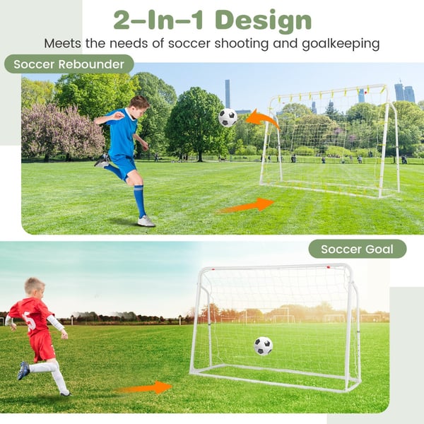 Børne fodboldafskubber og fodboldmål, 187x60x102-122.5 cm, Hvid, Sort , Star